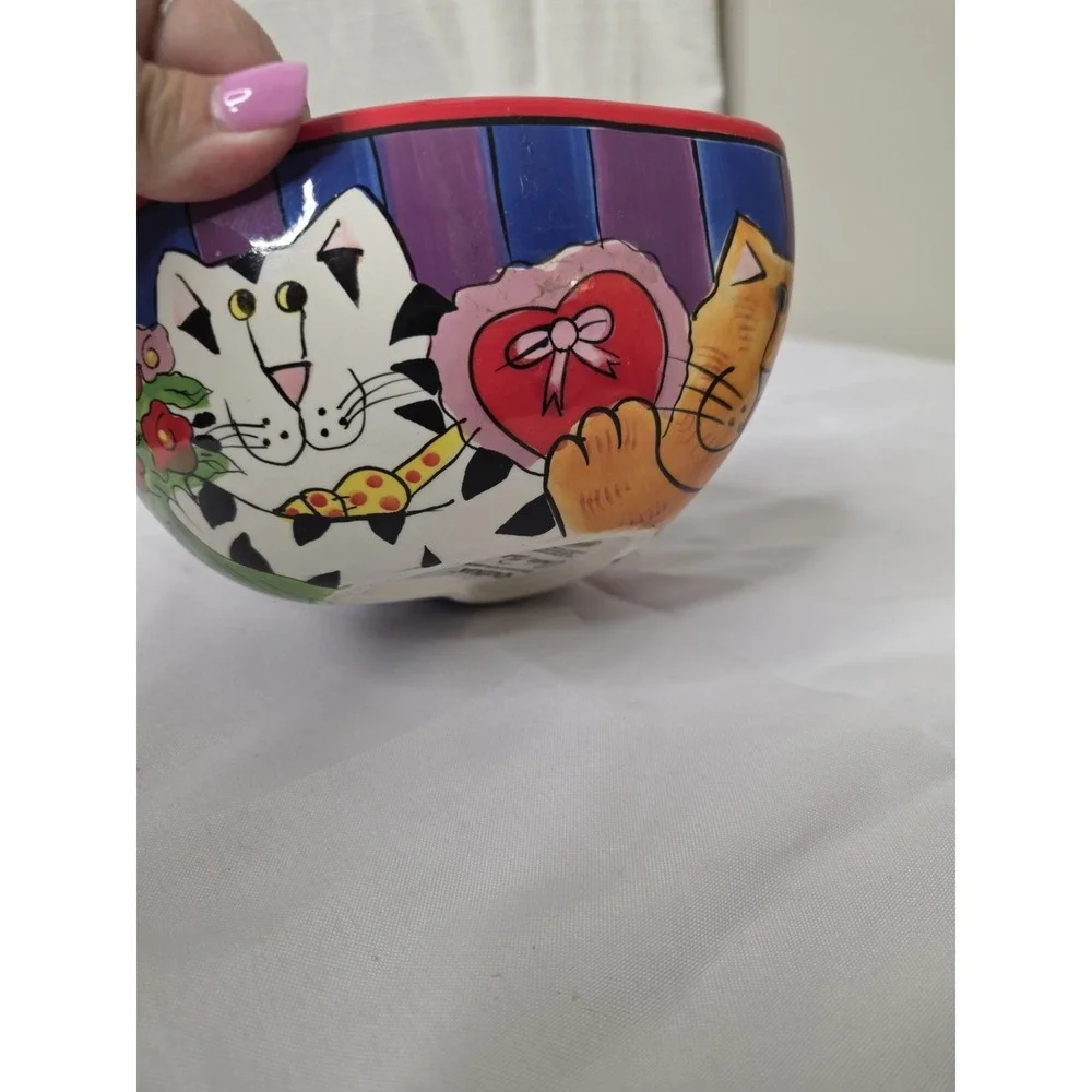 2002 Candace Reiter Designs Catzilla CATS Heart Shaped Ceramic Bowl 7